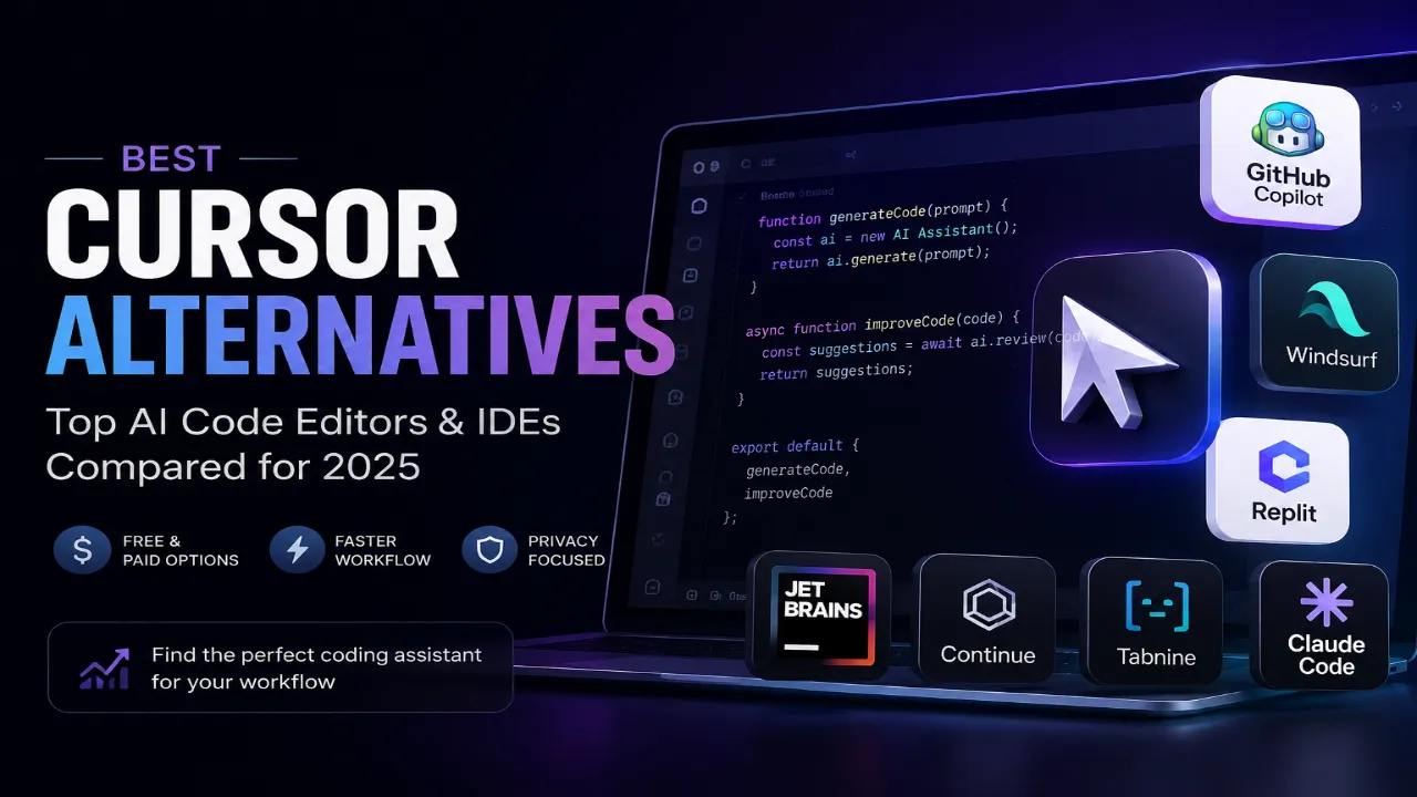 Best Cursor Alternative: Free & Paid Tools [ VS Code, Windsurf, Replit, JetBrains ]
