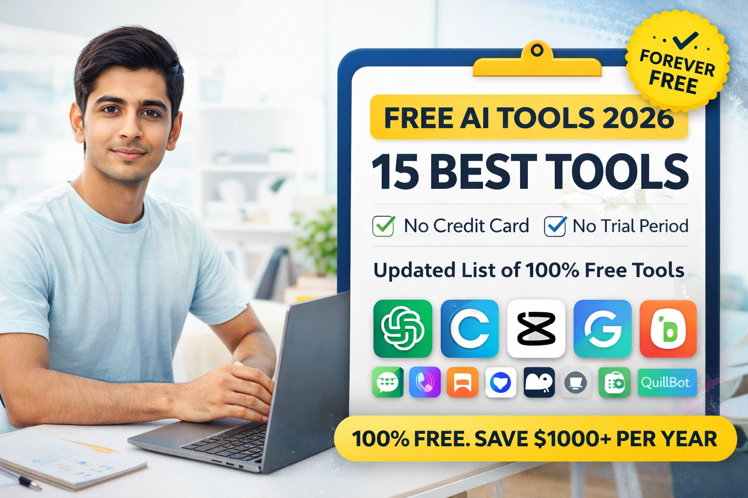 Free AI Tools List 2026: 15 Best AI Tools That Work for $0
